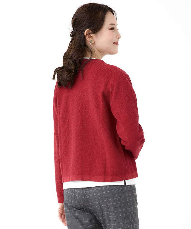 ウールブレンド 鹿の子編み ニットカーディガン【手洗いOK】