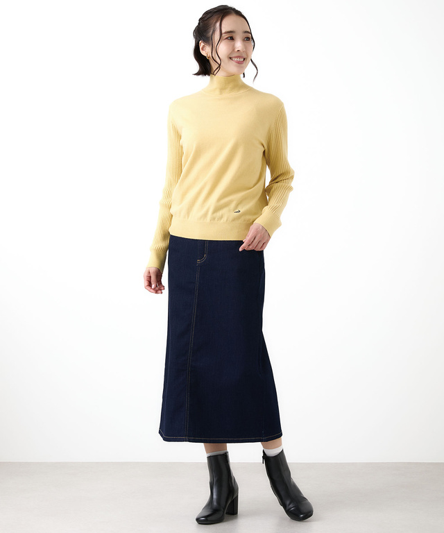 ウールブレンド アゼハイネック ニットカットソー【手洗いOK】