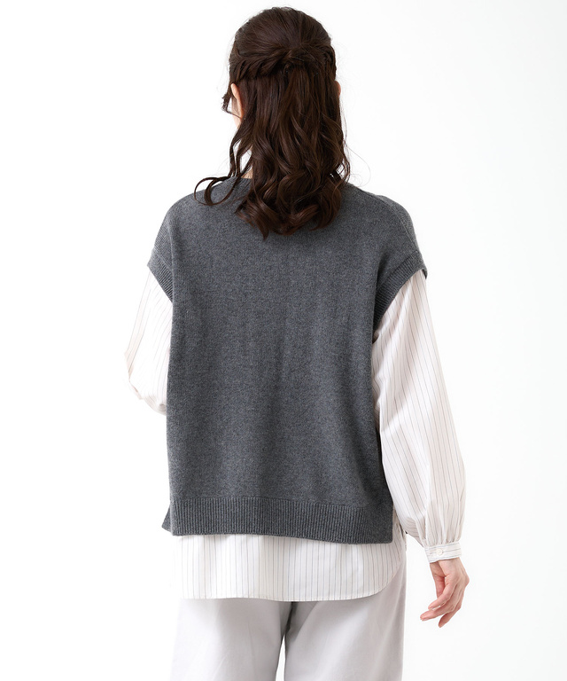 ウールブレンド ストライプ ドッキング ニット【手洗いOK】【オンラインショップ限定】