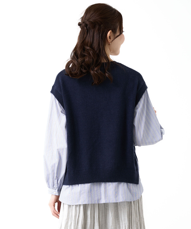 ウールブレンド ストライプ ドッキング ニット【手洗いOK】【オンラインショップ限定】