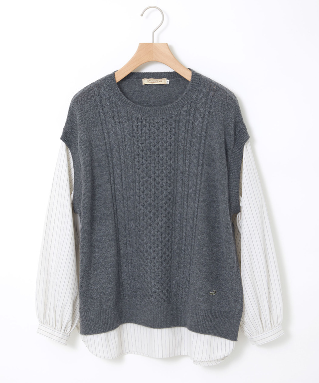 ウールブレンド ストライプ ドッキング ニット【手洗いOK】【オンラインショップ限定】