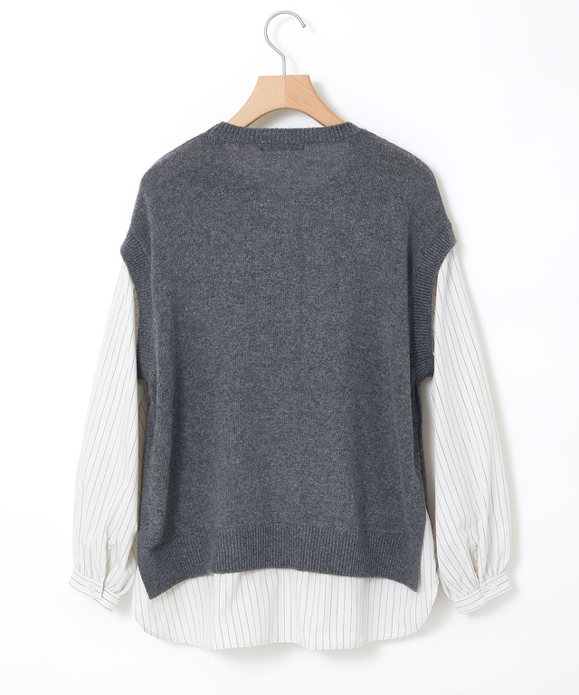 ウールブレンド ストライプ ドッキング ニット【手洗いOK】【オンラインショップ限定】