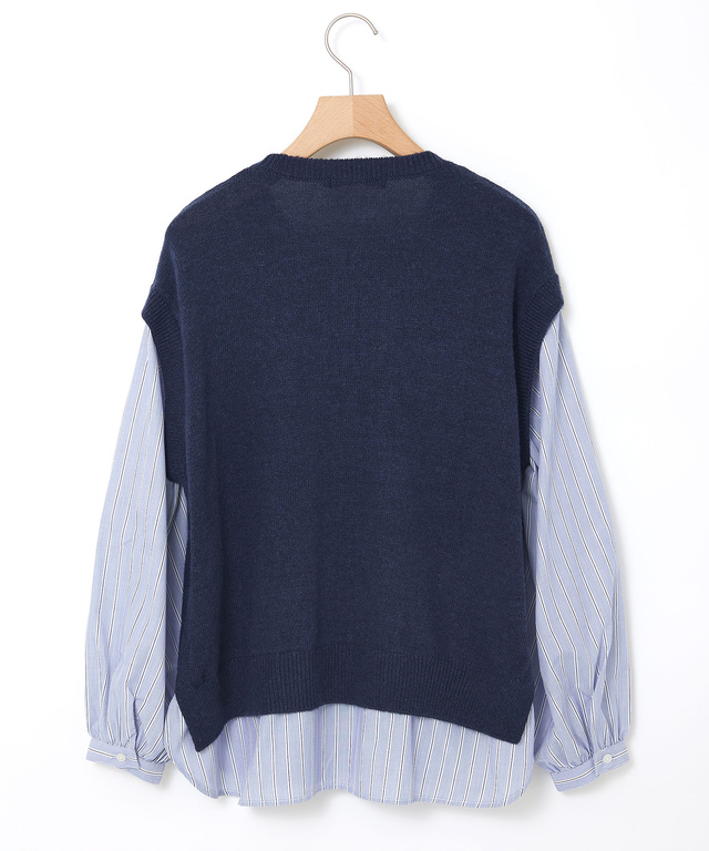 ウールブレンド ストライプ ドッキング ニット【手洗いOK】【オンラインショップ限定】
