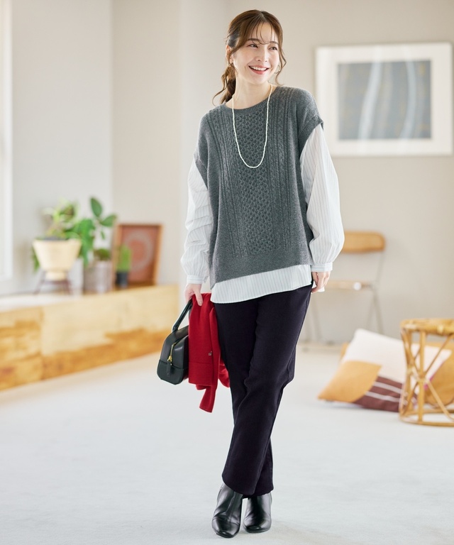 ウールブレンド ストライプ ドッキング ニット【手洗いOK】【オンラインショップ限定】