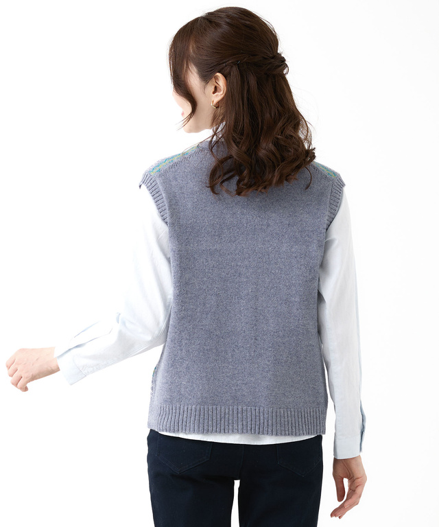 ウールブレンド フェアアイル柄 ニット ベスト【手洗いOK】