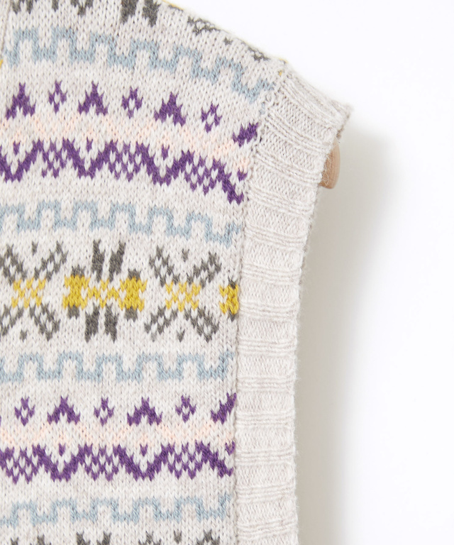 ウールブレンド フェアアイル柄 ニット ベスト【手洗いOK】