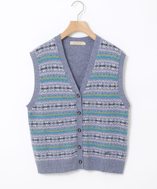 ウールブレンド フェアアイル柄 ニット ベスト【手洗いOK】