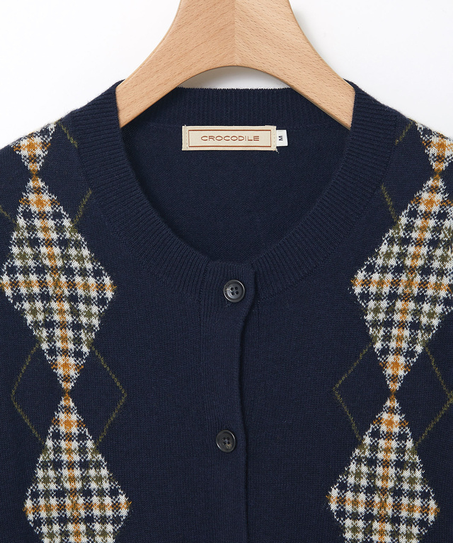 クロコダイルタータン アーガイル柄 カーディガン
