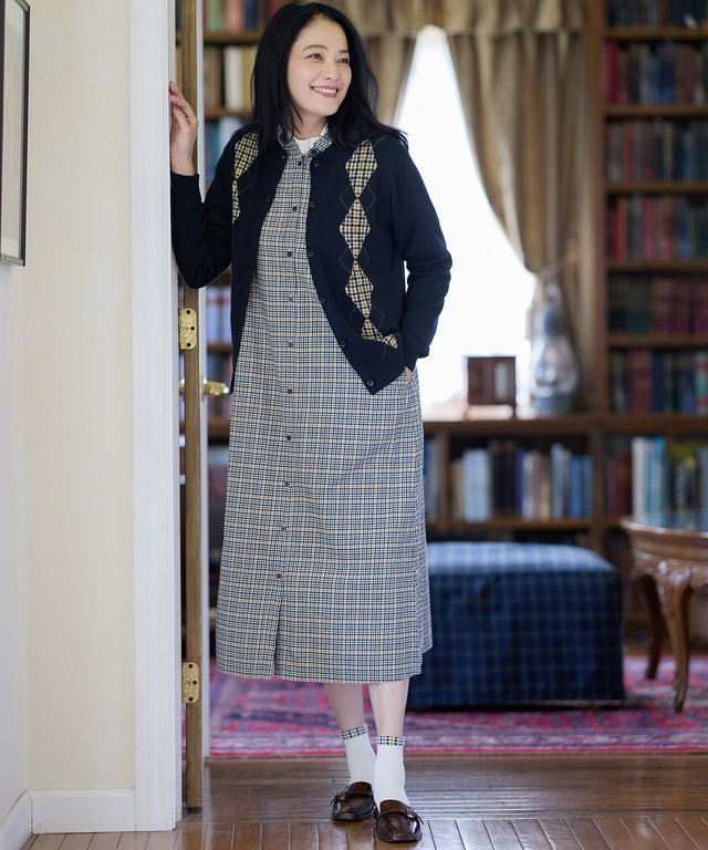 クロコダイルタータン アーガイル柄 カーディガン