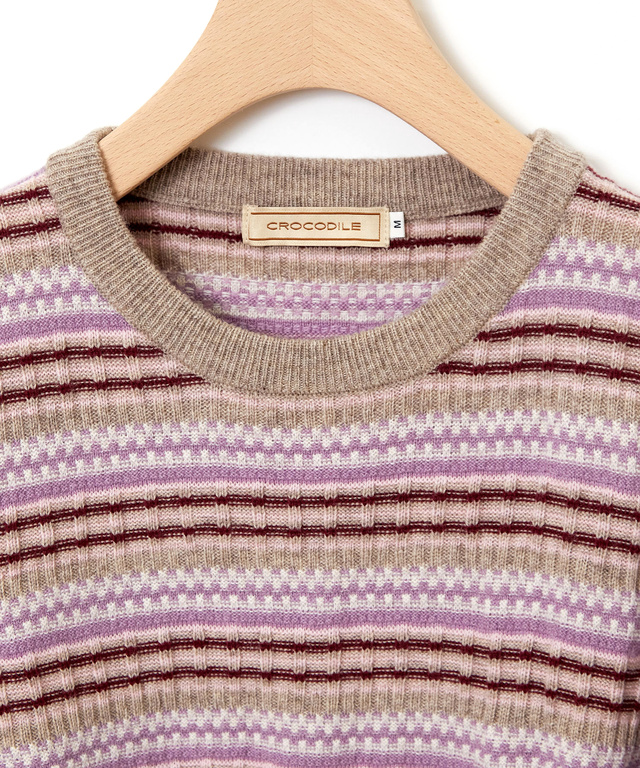 ウールブレンド マルチカラーボーダー ニット【手洗いOK】