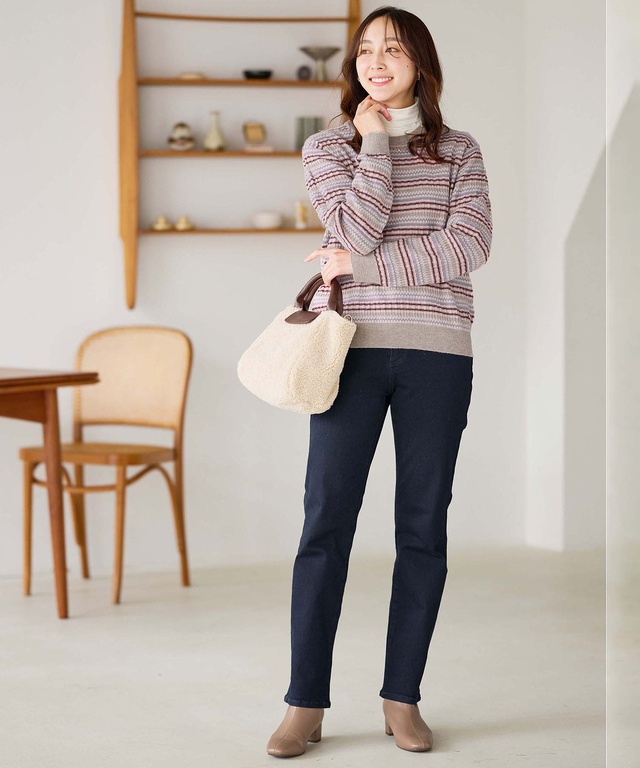 ウールブレンド マルチカラーボーダー ニット【手洗いOK】