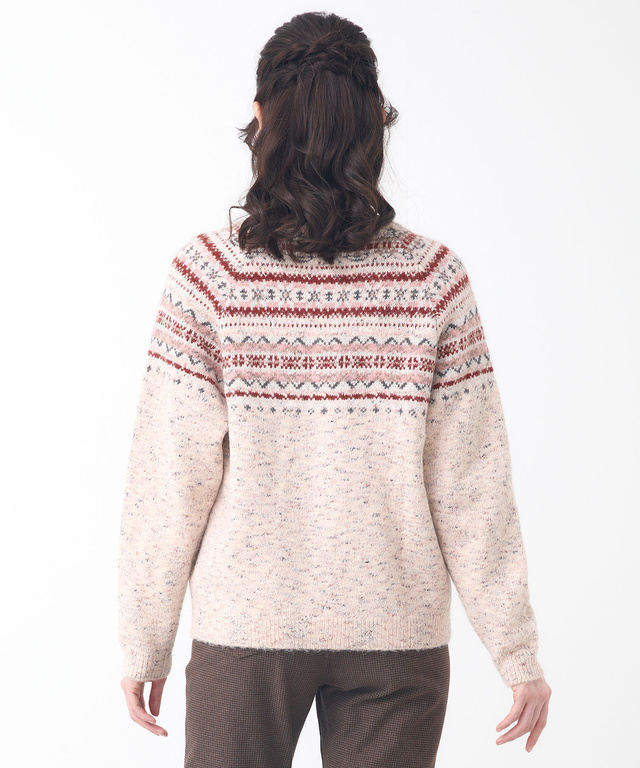 ウールブレンド フェアアイル柄 ニットカーディガン 【手洗いOK】