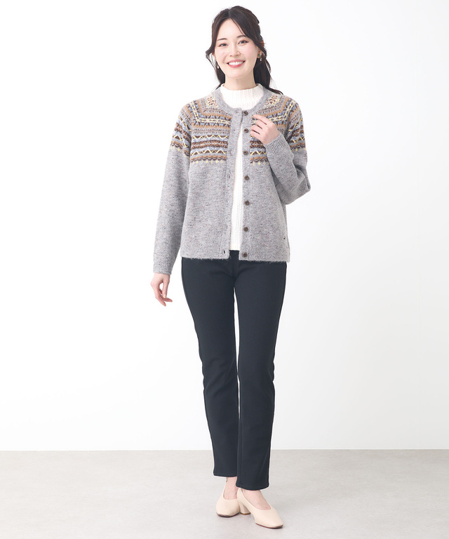 ウールブレンド フェアアイル柄 ニットカーディガン 【手洗いOK】