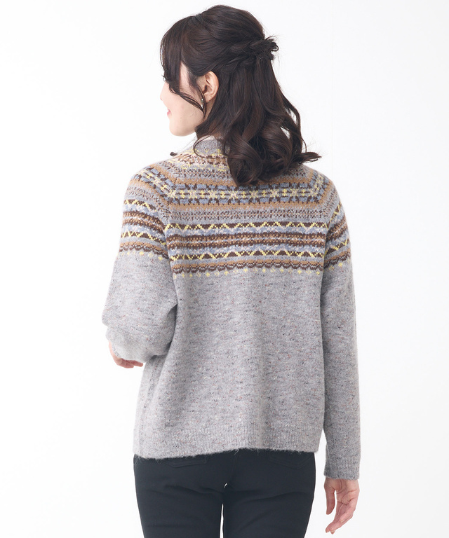 ウールブレンド フェアアイル柄 ニットカーディガン 【手洗いOK】