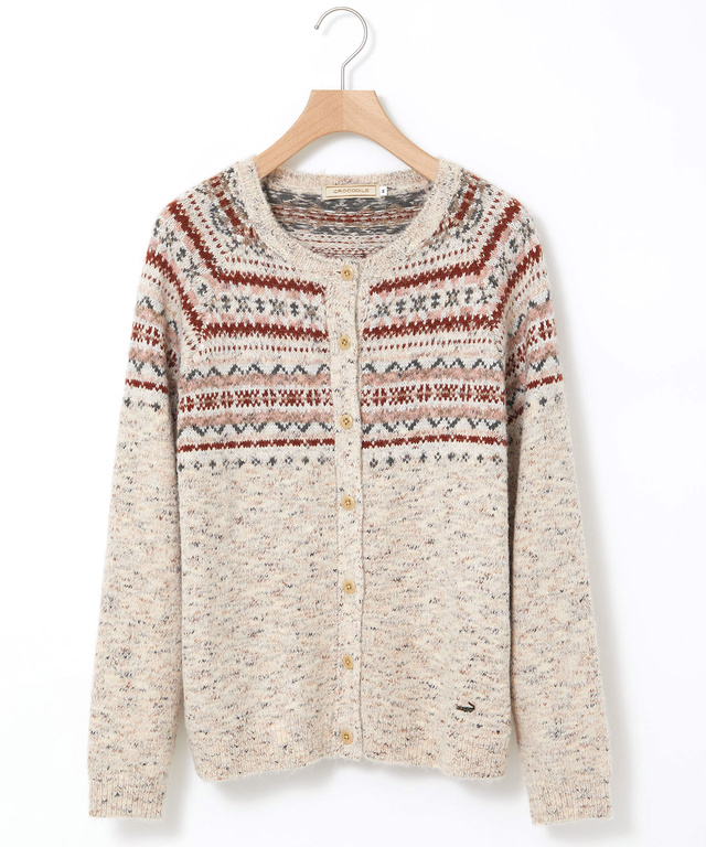 ウールブレンド フェアアイル柄 ニットカーディガン 【手洗いOK】