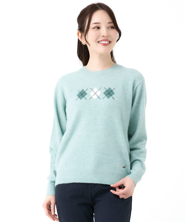 ウールブレンド アーガイル柄 ニット【手洗いOK】