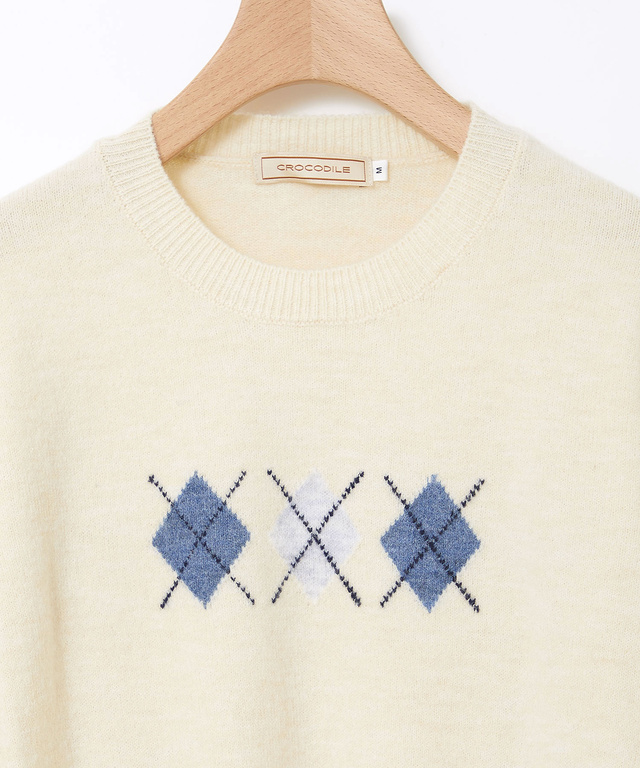 ウールブレンド アーガイル柄 ニット【手洗いOK】