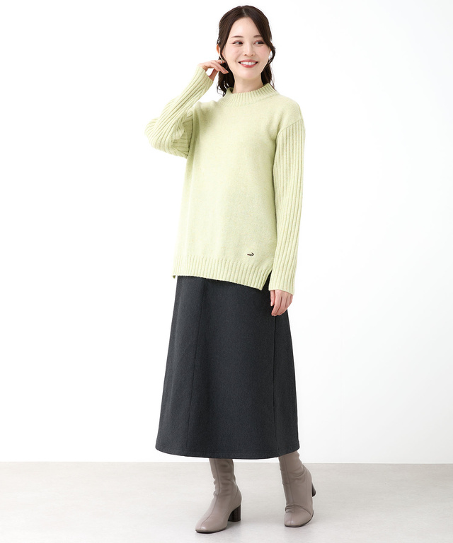 ウールブレンド ハイネック ネップ ニットチュニック【手洗いOK】【オンラインショップ限定】