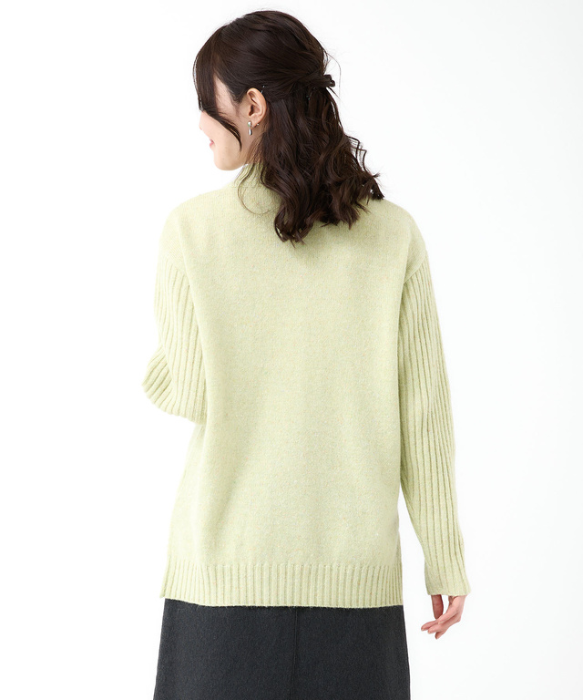 ウールブレンド ハイネック ネップ ニットチュニック【手洗いOK】【オンラインショップ限定】
