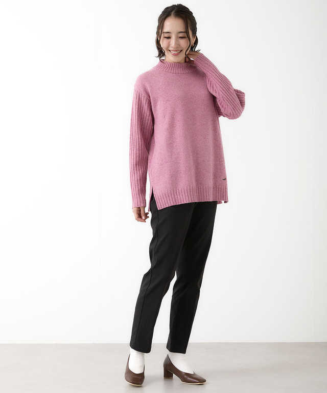 ウールブレンド ハイネック ネップ ニットチュニック【手洗いOK】【オンラインショップ限定】