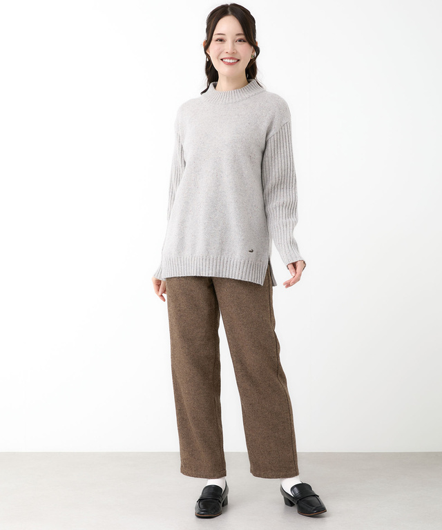 ウールブレンド ハイネック ネップ ニットチュニック【手洗いOK】【オンラインショップ限定】