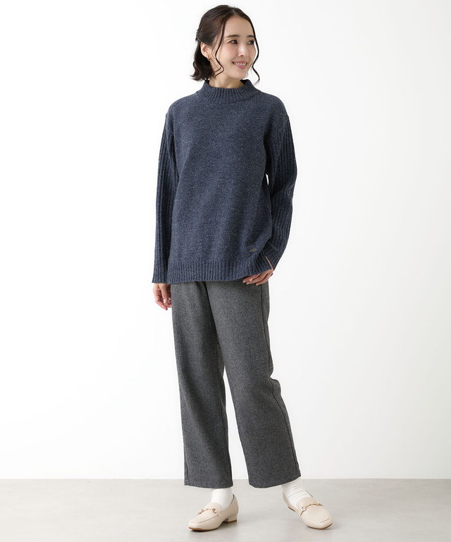 ウールブレンド ハイネック ネップ ニットチュニック【手洗いOK】【オンラインショップ限定】