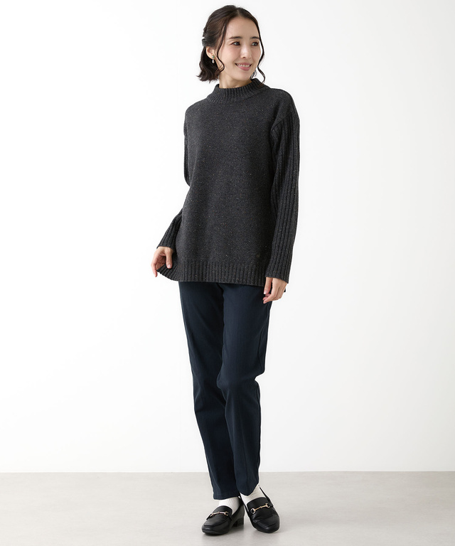 ウールブレンド ハイネック ネップ ニットチュニック【手洗いOK】【オンラインショップ限定】