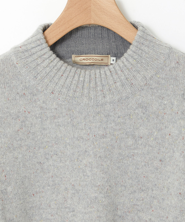 ウールブレンド ハイネック ネップ ニットチュニック【手洗いOK】【オンラインショップ限定】