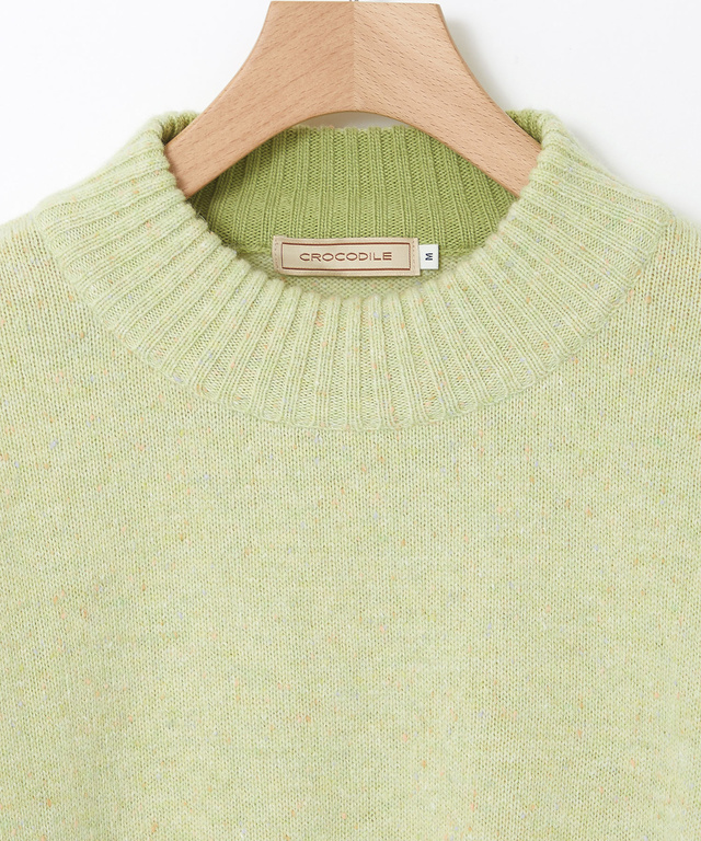 ウールブレンド ハイネック ネップ ニットチュニック【手洗いOK】【オンラインショップ限定】