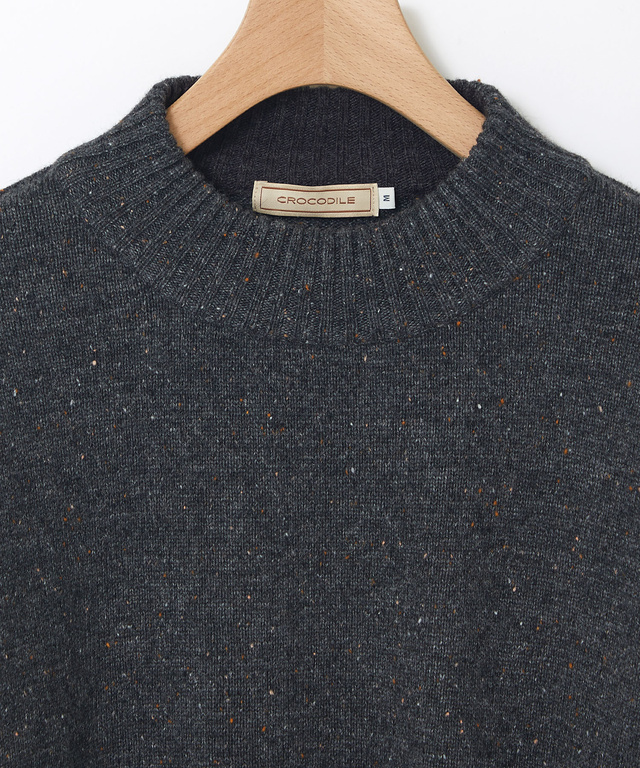 ウールブレンド ハイネック ネップ ニットチュニック【手洗いOK】【オンラインショップ限定】