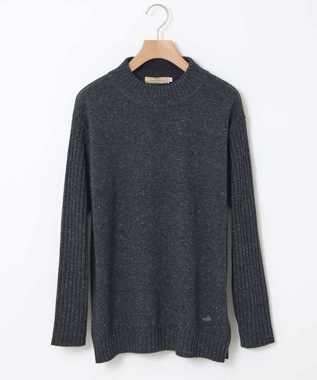 ウールブレンド ハイネック ネップ ニットチュニック【手洗いOK】【オンラインショップ限定】