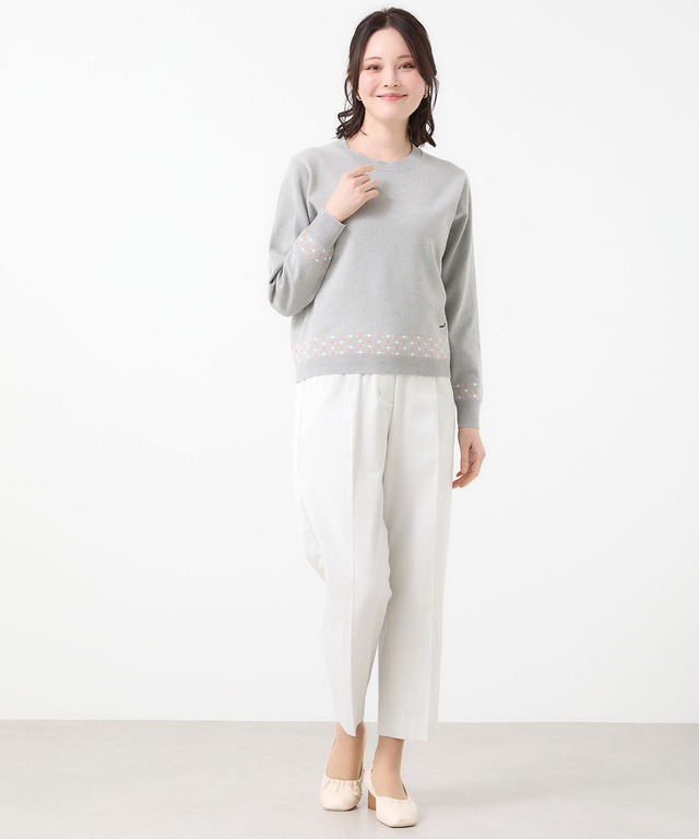 ジャカード柄 クルーネック ニット【手洗いOK】