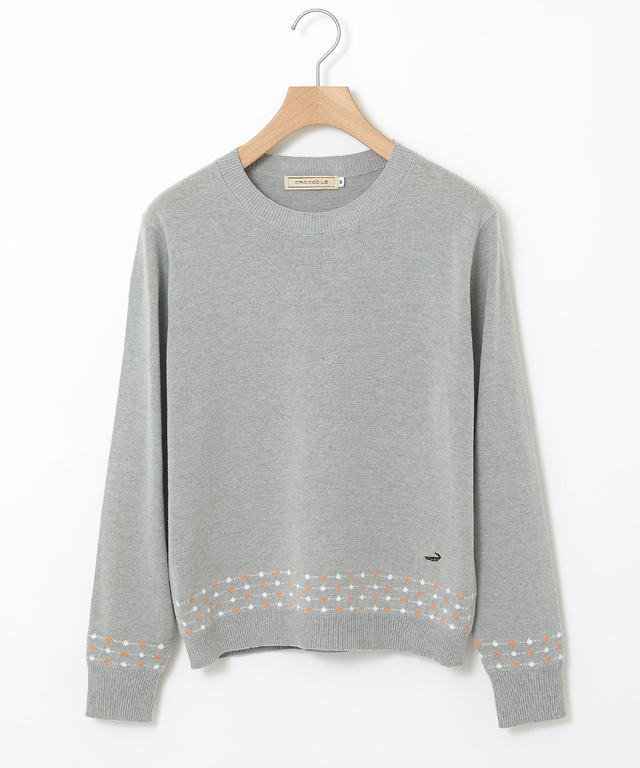 ジャカード柄 クルーネック ニット【手洗いOK】