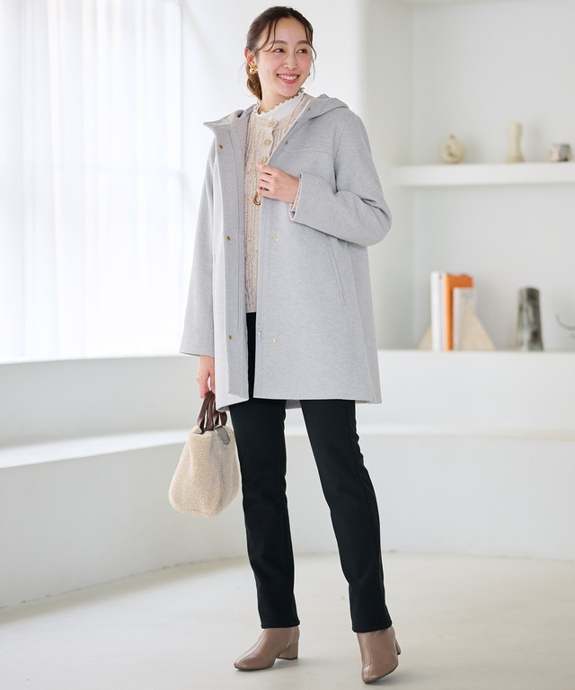 ウールライク フード付き コート 