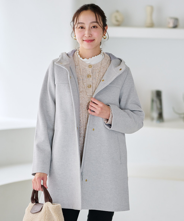 ウールライク フード付き コート