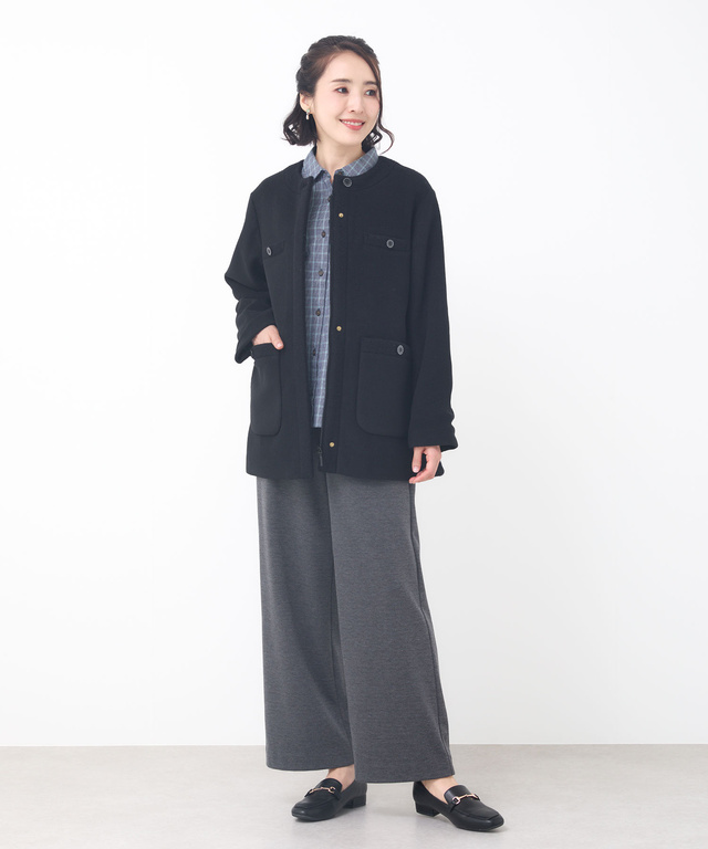 中綿 ノーカラー ジャケット