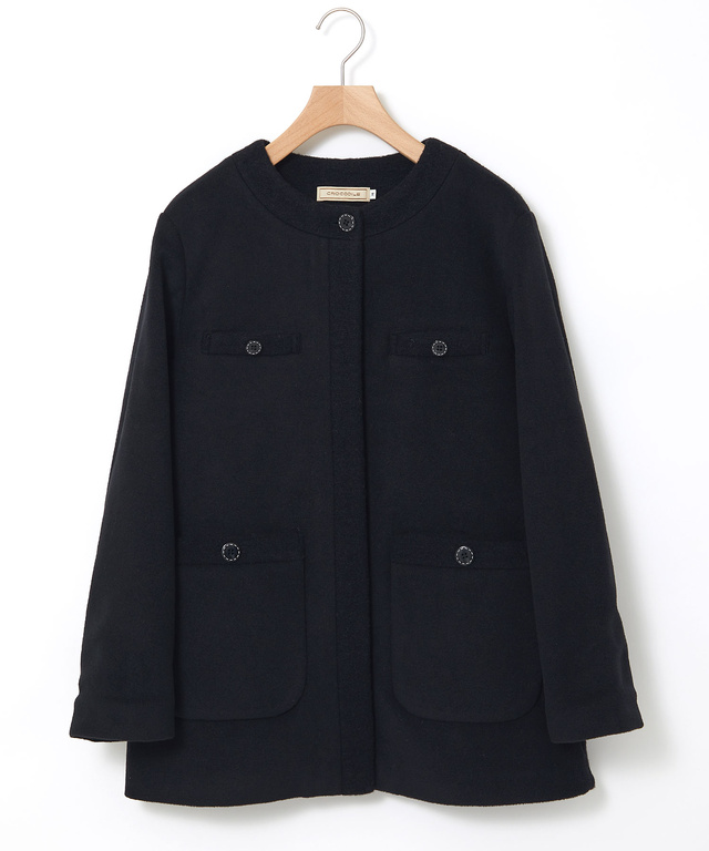 中綿 ノーカラー ジャケット