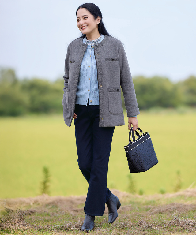 中綿 ノーカラー ジャケット