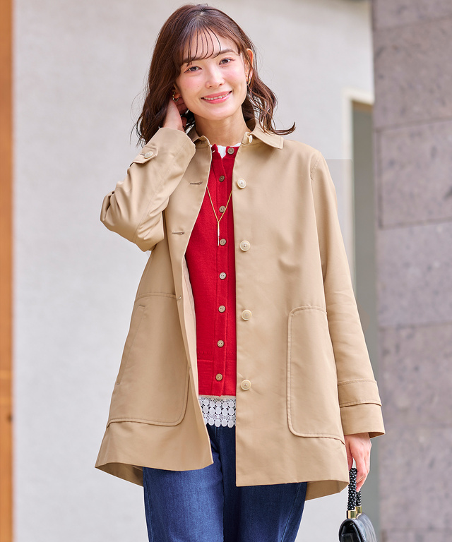 ツイル ステンカラーコート【撥水加工】【手洗いOK】