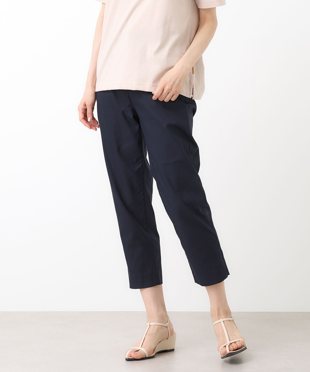 リネンブレンド クロップド スリムパンツ