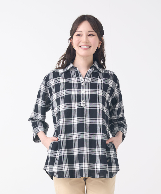 コットンリネン チェック スキッパーチュニック【一部店舗限定】