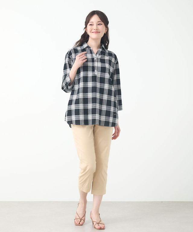 コットンリネン チェック スキッパーチュニック【一部店舗限定】