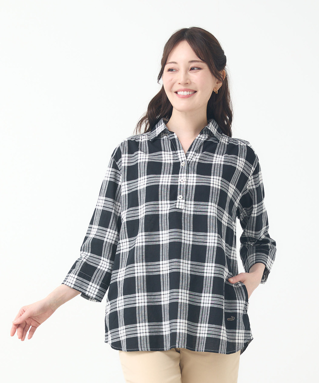 コットンリネン チェック スキッパーチュニック【一部店舗限定】
