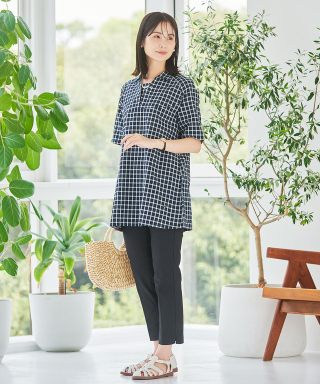 コットンリネン スキッパー チュニック【オンラインショップ限定】