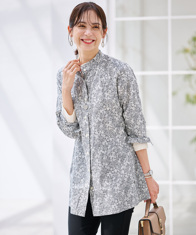 フリルカラー 小花柄 チュニック【オンラインショップ限定】