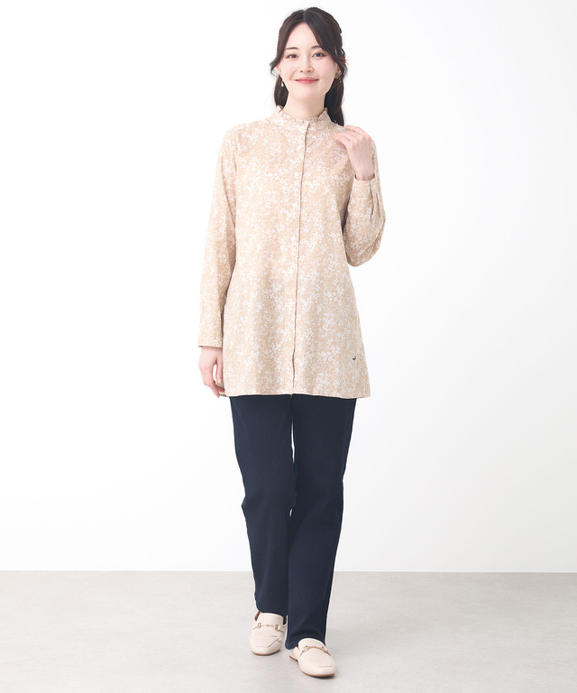 フリルカラー 小花柄 チュニック【オンラインショップ限定】
