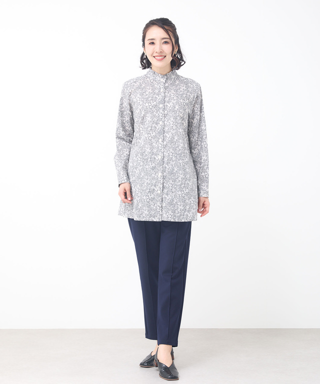 フリルカラー 小花柄 チュニック【オンラインショップ限定】