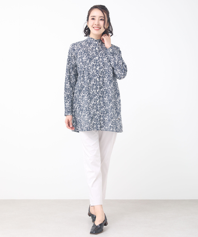 フリルカラー 小花柄 チュニック【オンラインショップ限定】