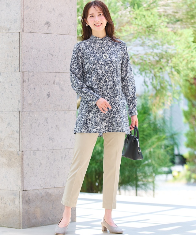 フリルカラー 小花柄 チュニック【オンラインショップ限定】
