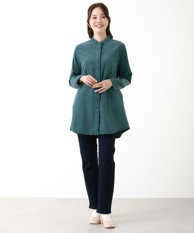  コーデュロイ バンドカラー チュニック